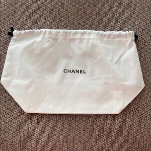 CHANEL White Logo Drawstring Bag